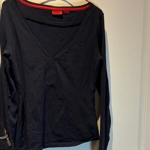 HUGO Navy V-Neck Long Sleeve Shirt ⭐️